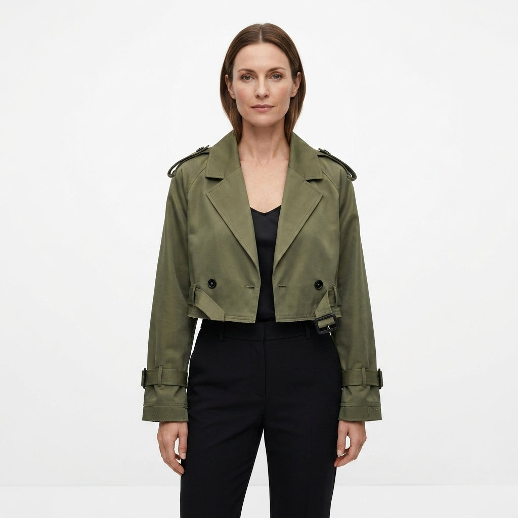 Cropped Polyester Trench Coat For Women