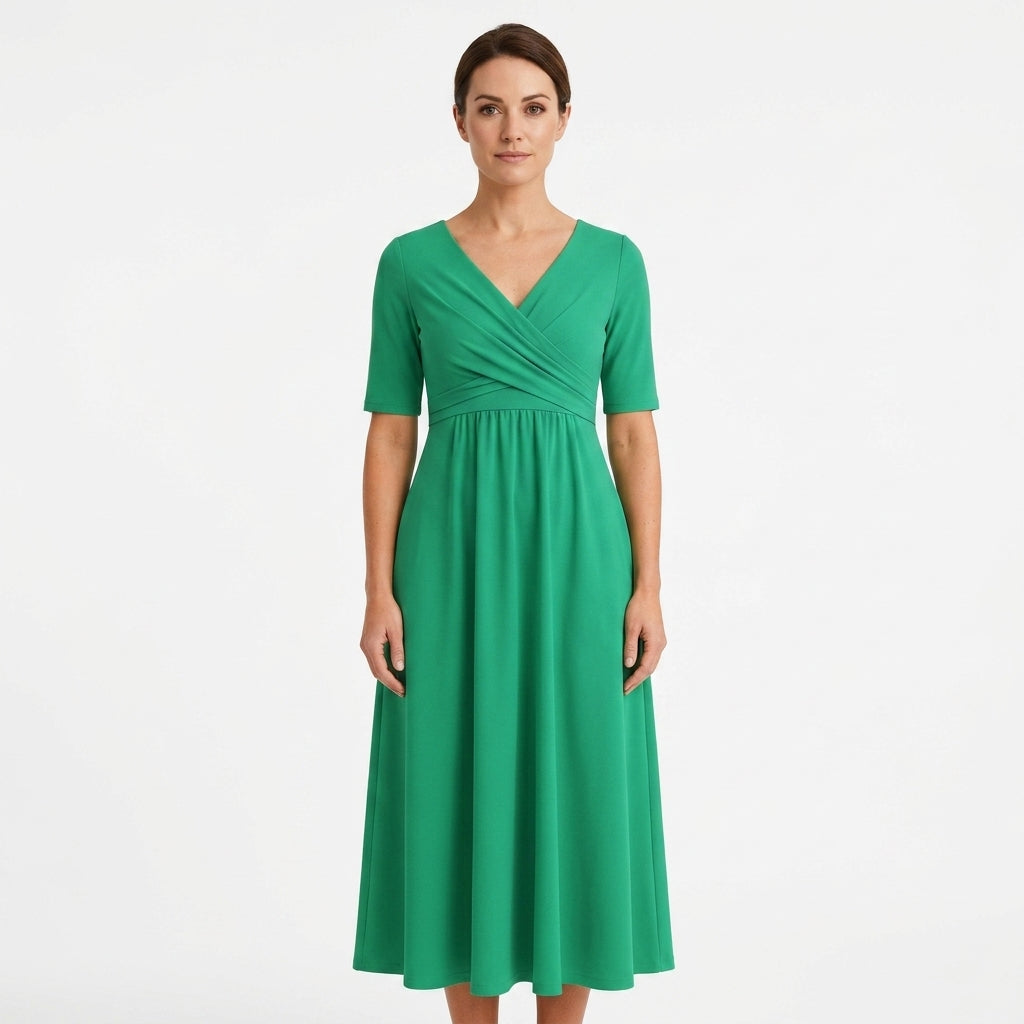 Wrap Neck A-Line Midi Dress For Women