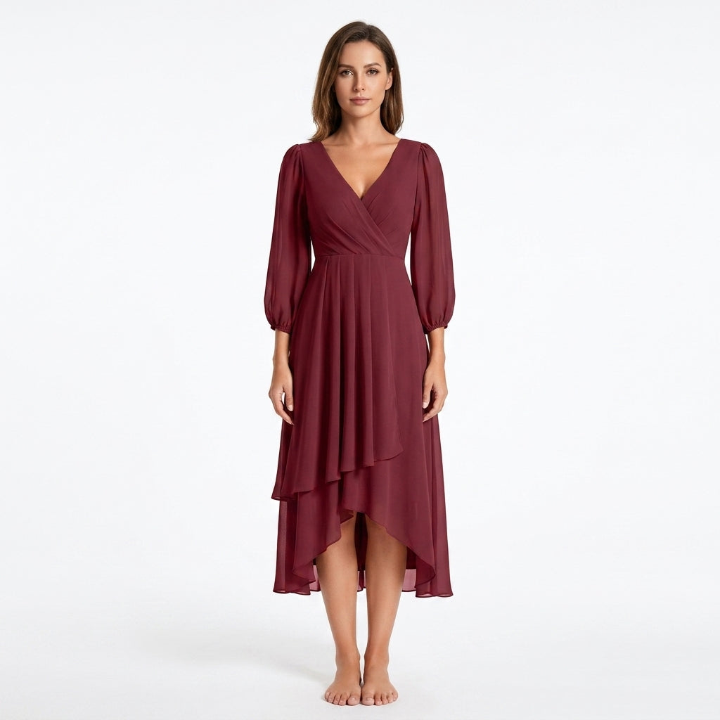Belted Asymmetrical V-Neck Dress For Women