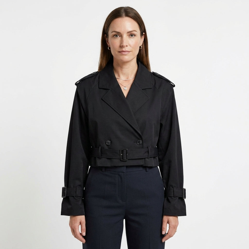 Cropped Polyester Trench Coat For Women