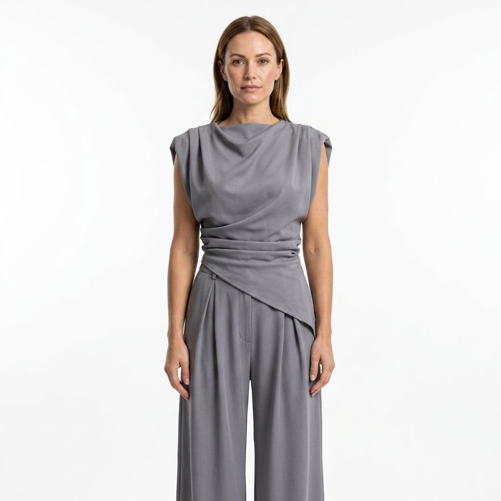 Draped Waist Wide Leg Jumpsuit For Women
