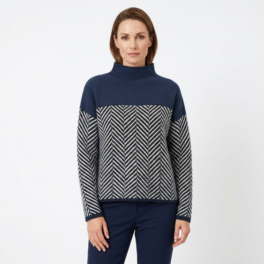 Modern High Neck Zigzag Sweater For Women