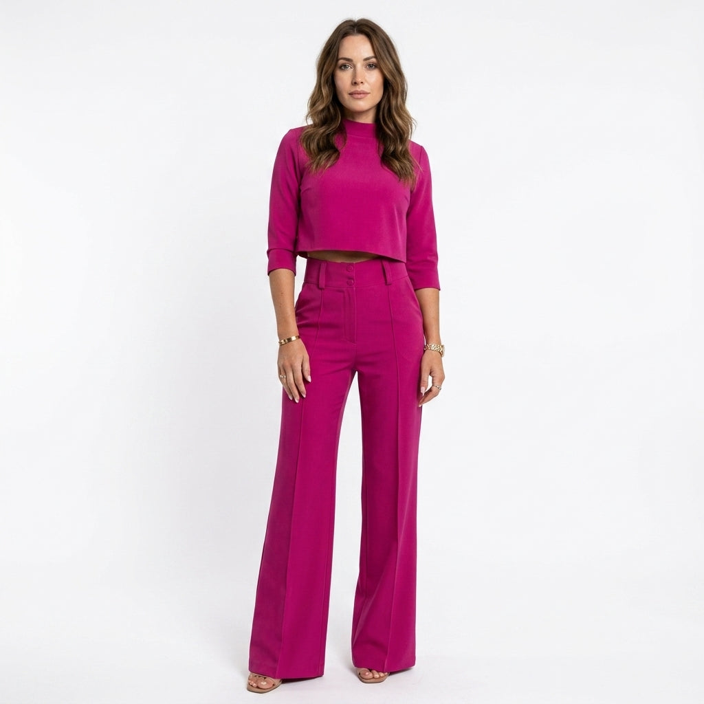 Wide Leg Top And Pants Set For Women