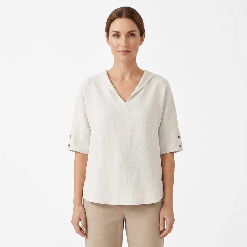 Linen V-Neck Blouse For Women