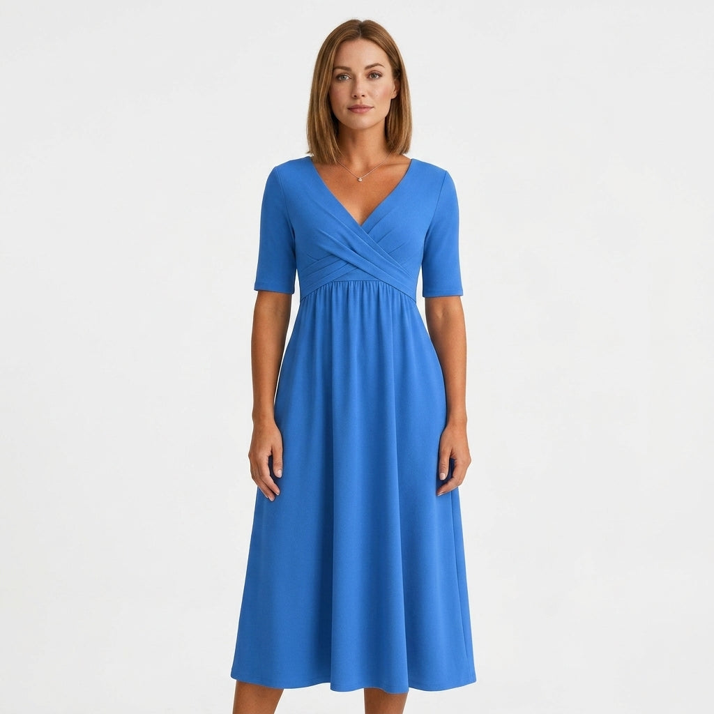 Wrap Neck A-Line Midi Dress For Women