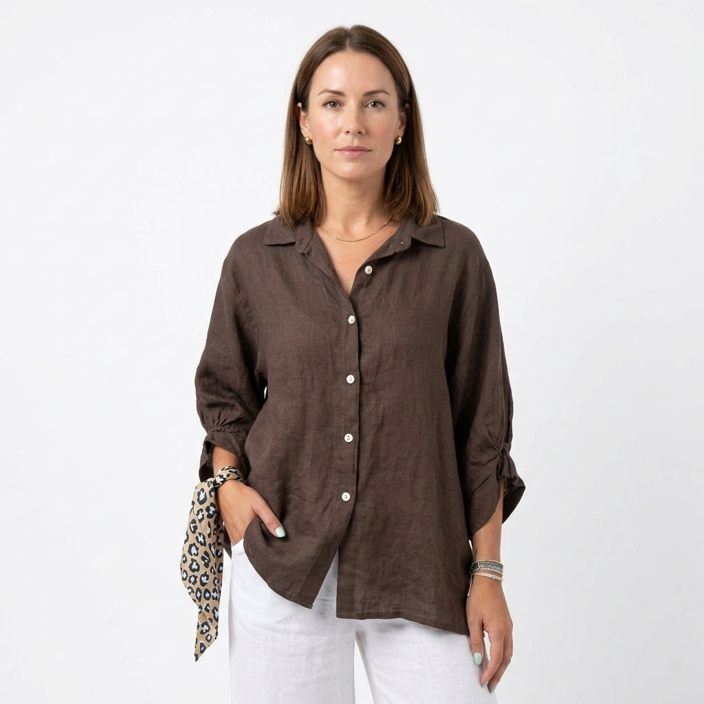 Pleated V-Neck Elegant Shirt For Women