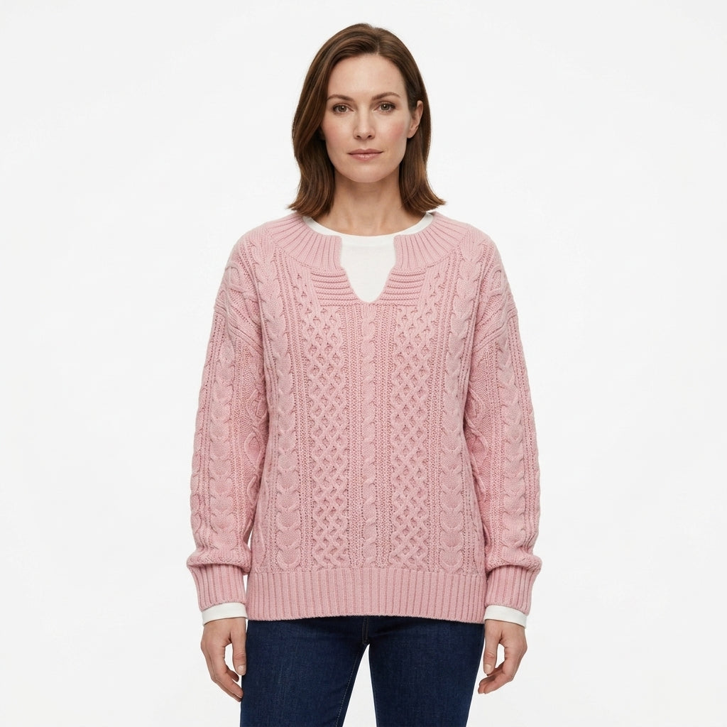 Women’s Oversized Cable-Knit Sweater With V-Neck