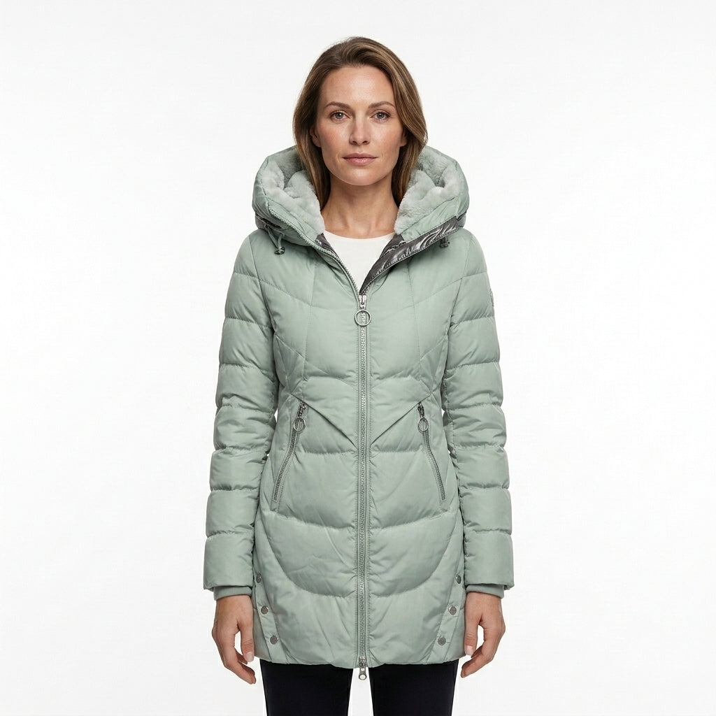 Jade Green Silver Trim Winter Jacket For Women