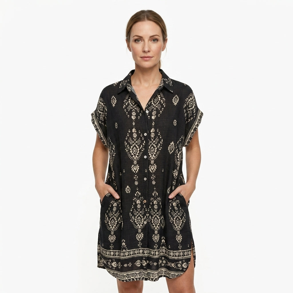 Floral Button-Front Shirt Dress For Women