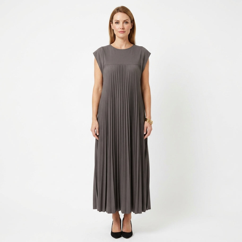 Sleeveless Pleated Straight Dress For Women