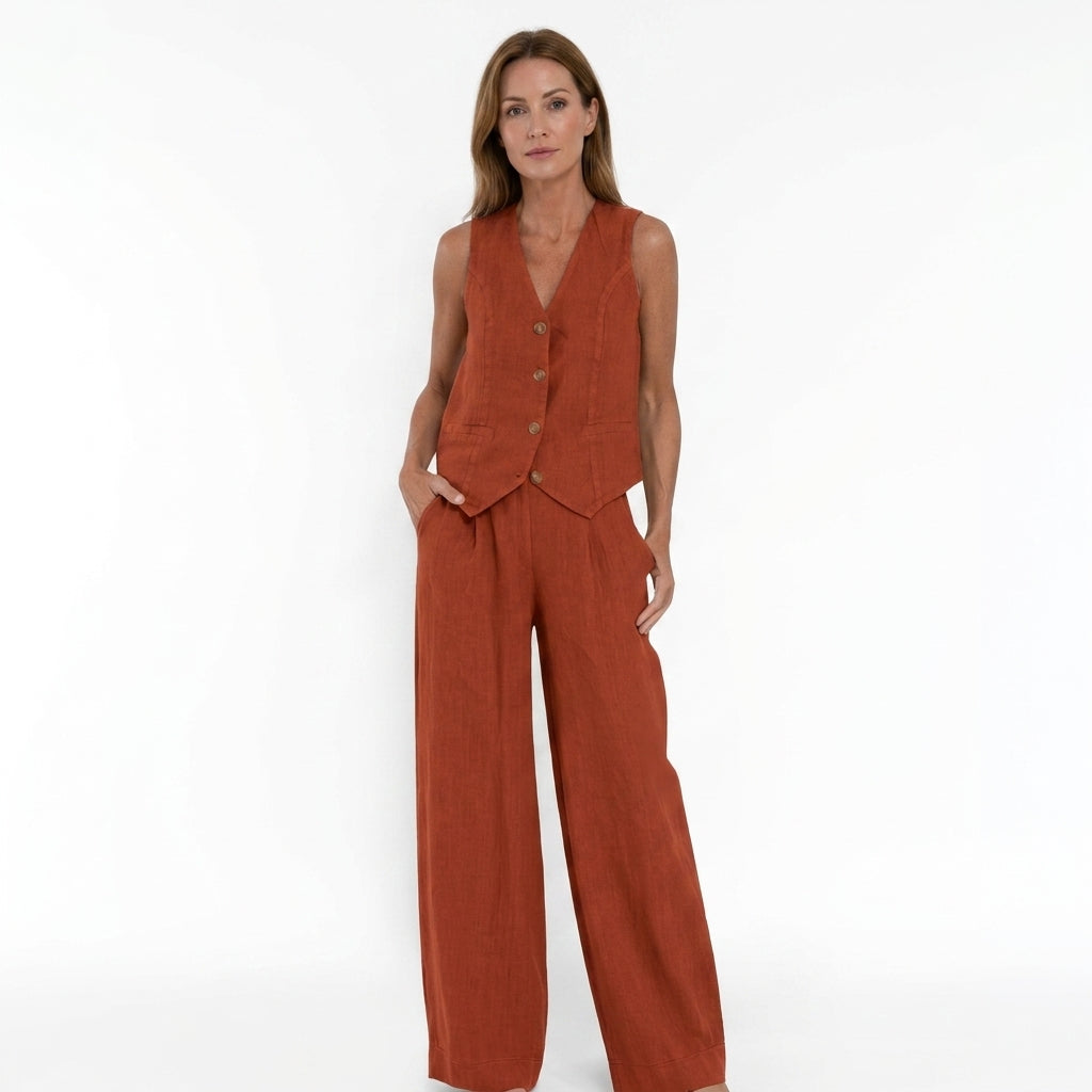 Button-Up Top And Pants Set For Women