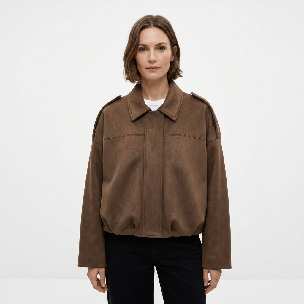 Oversized Suede-Look Bomber Jacket For Women