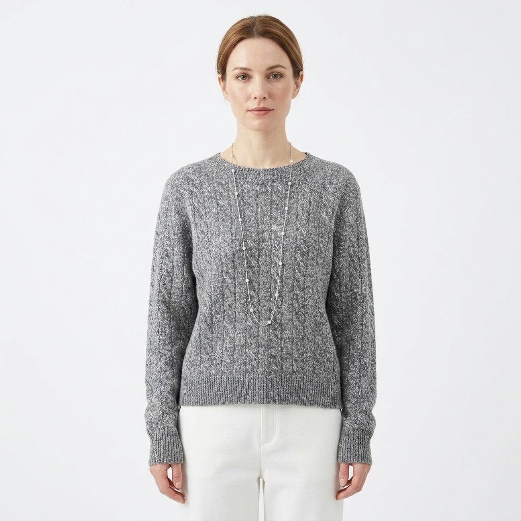 Classic Cable Knit Round Neck Sweater For Women