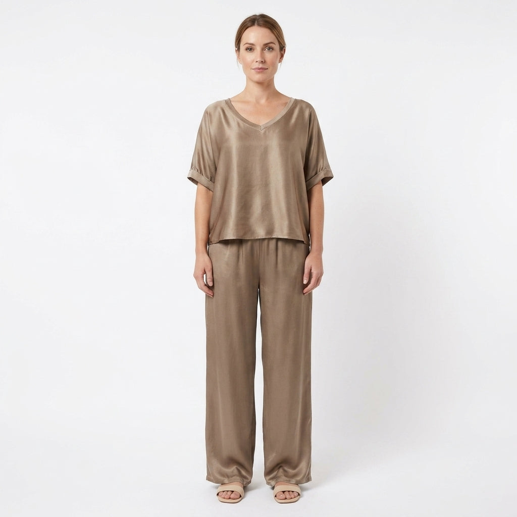 Women’s V-Neck Matching Top and Pants Set