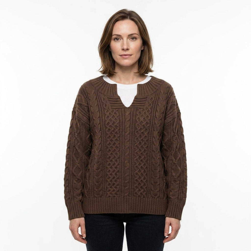 Women’s Oversized Cable-Knit Sweater With V-Neck