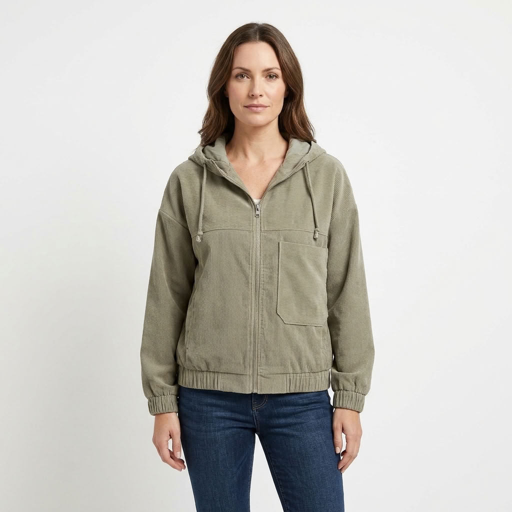 Hooded Corduroy Zip Jacket For Women