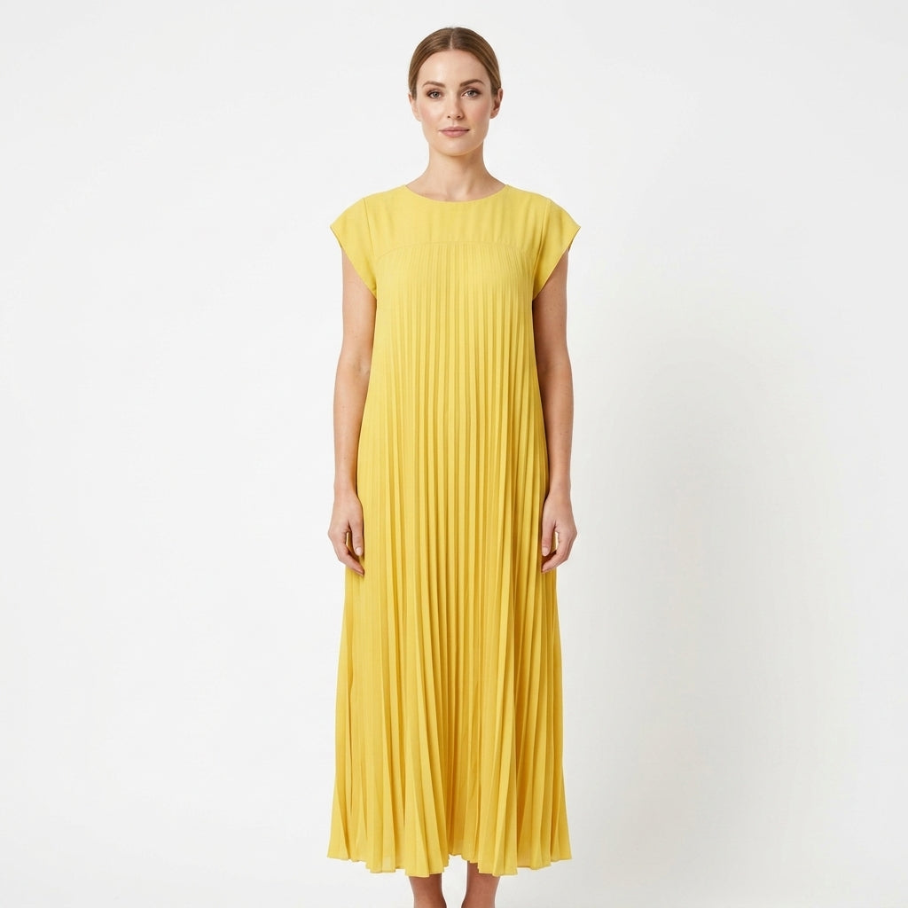 Sleeveless Pleated Straight Dress For Women
