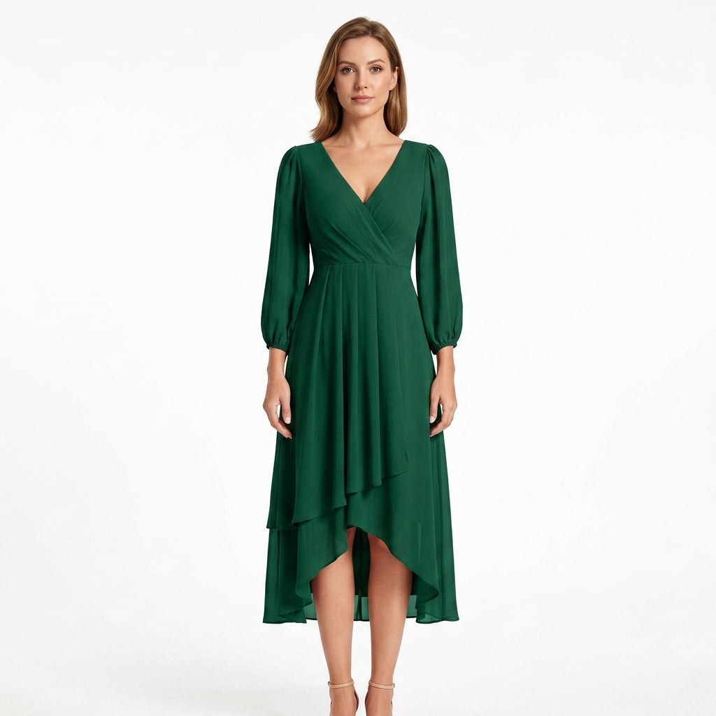 Belted Asymmetrical V-Neck Dress For Women