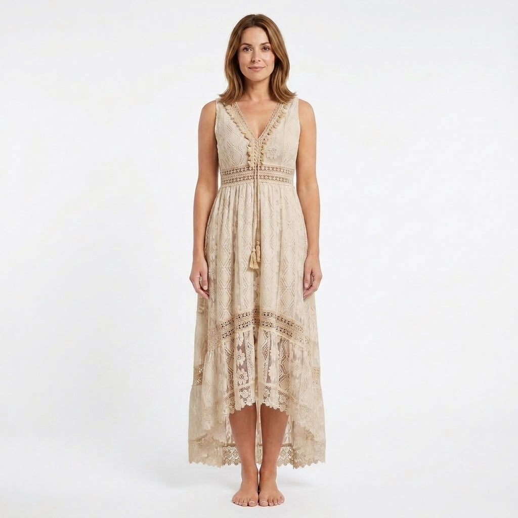 Lace V-Neck Maxi Dress For Women