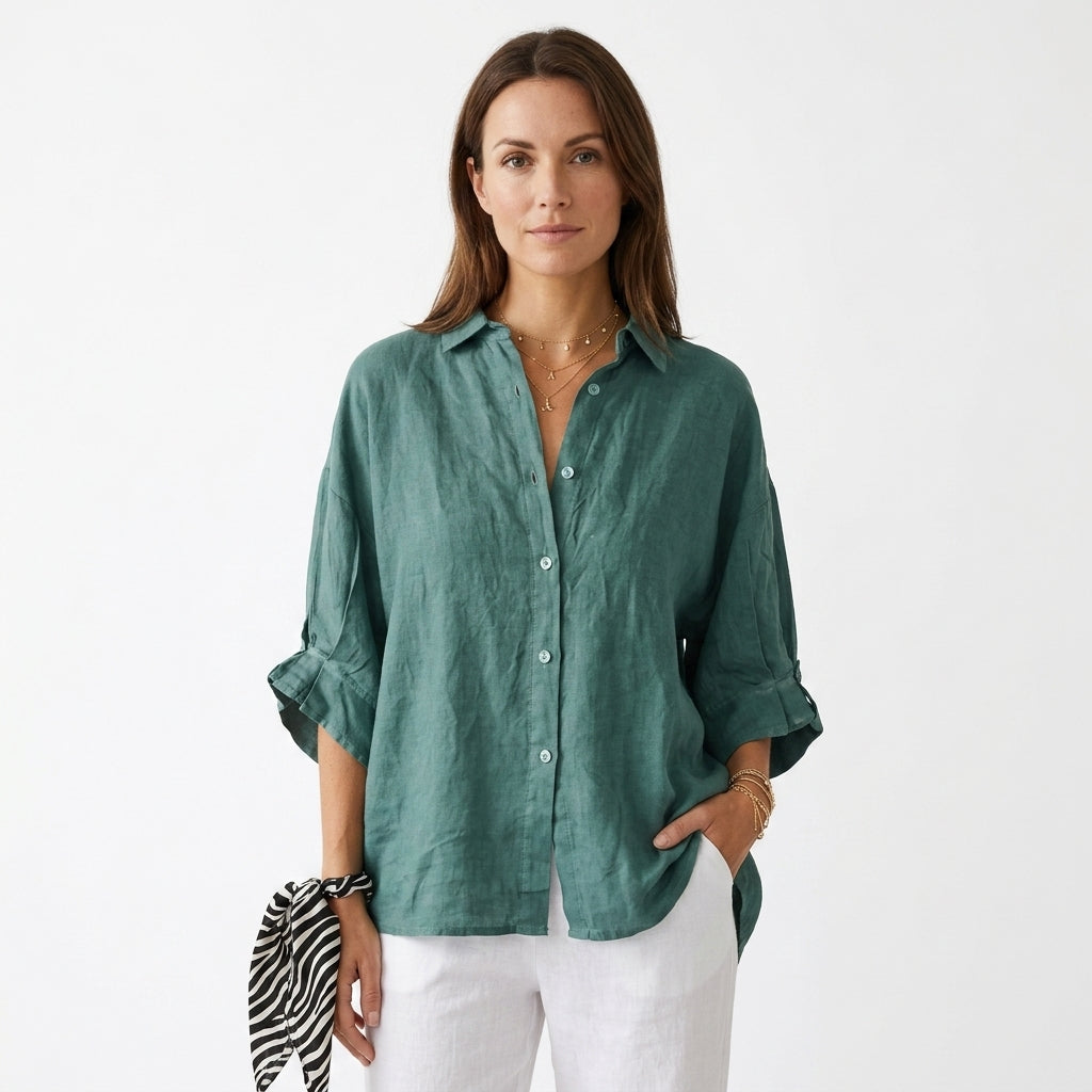 Pleated V-Neck Elegant Shirt For Women