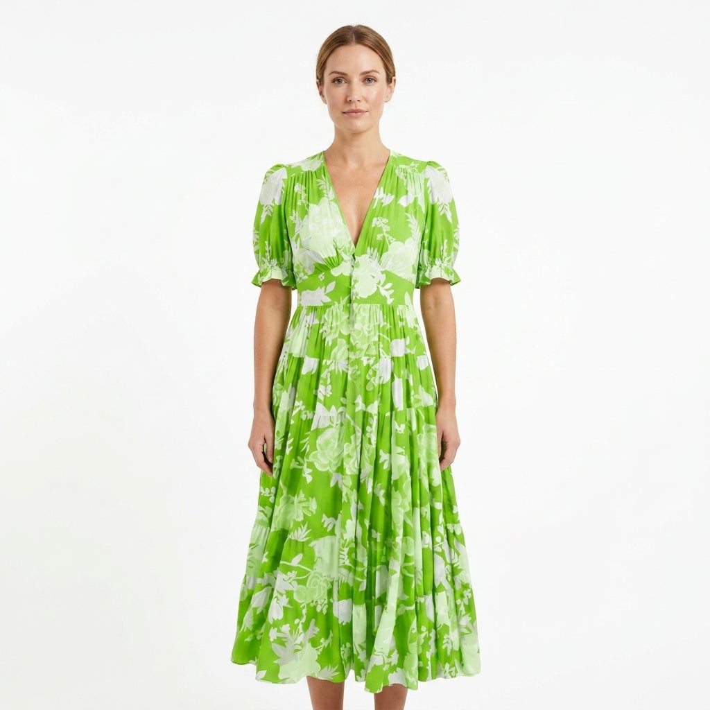Floral V-Neck Butterfly Sleeve Maxi Dress For Women