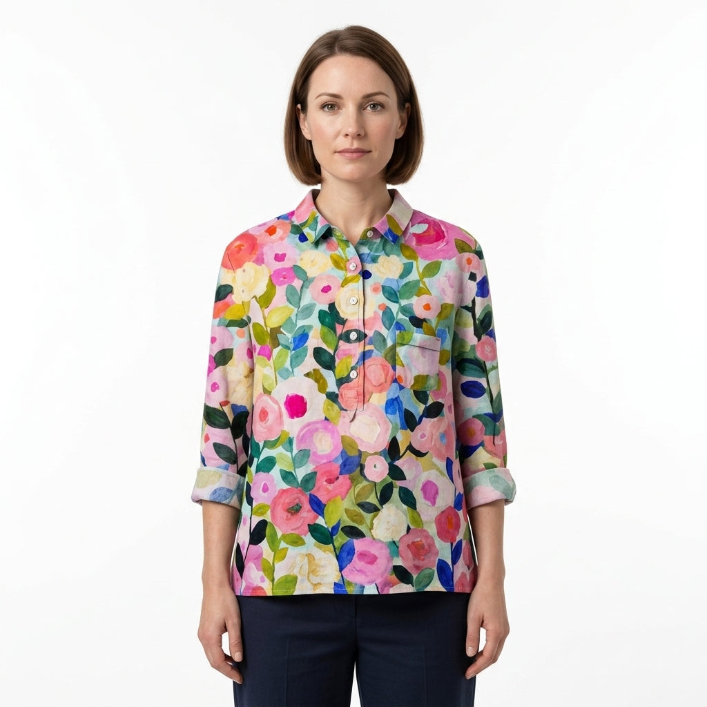 Tailored Floral Button Shirt For Women