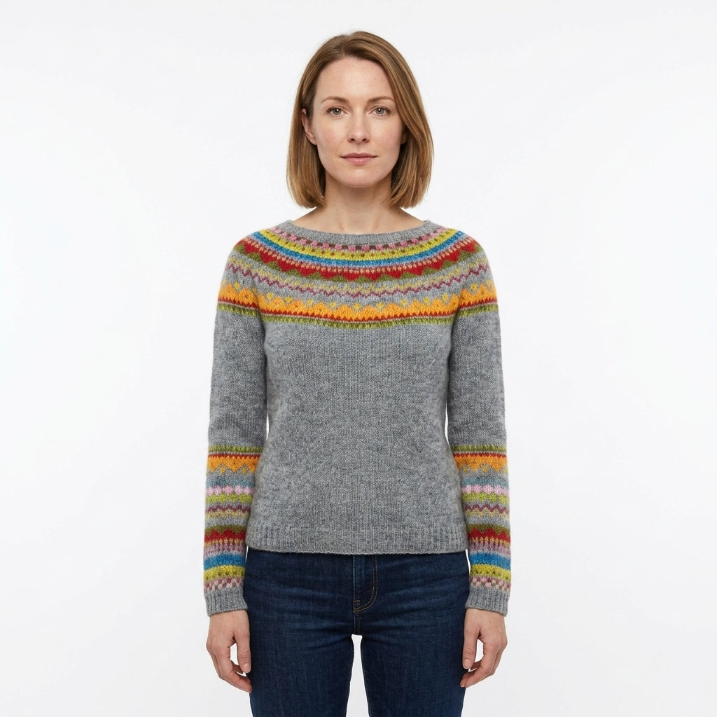 Colourful Jacquard Round Neck Sweater For Women
