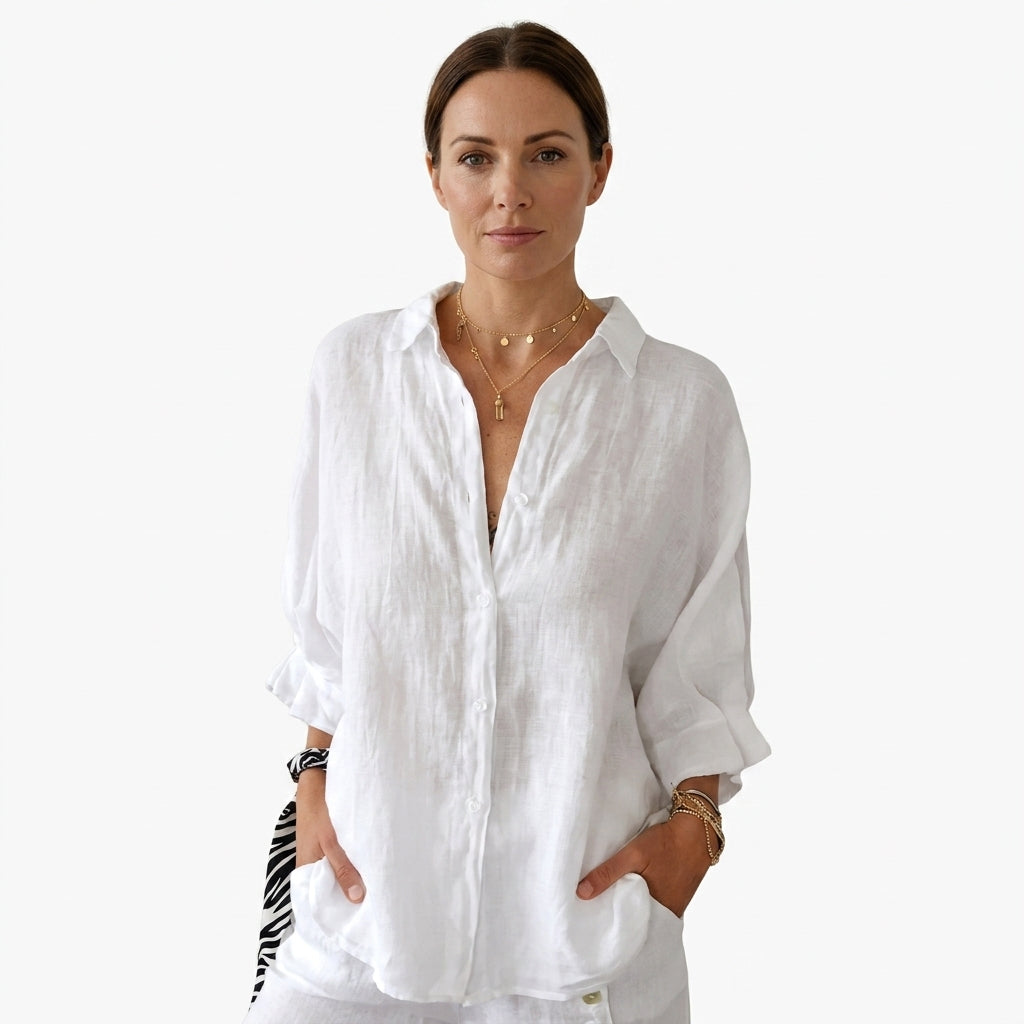 Pleated V-Neck Elegant Shirt For Women