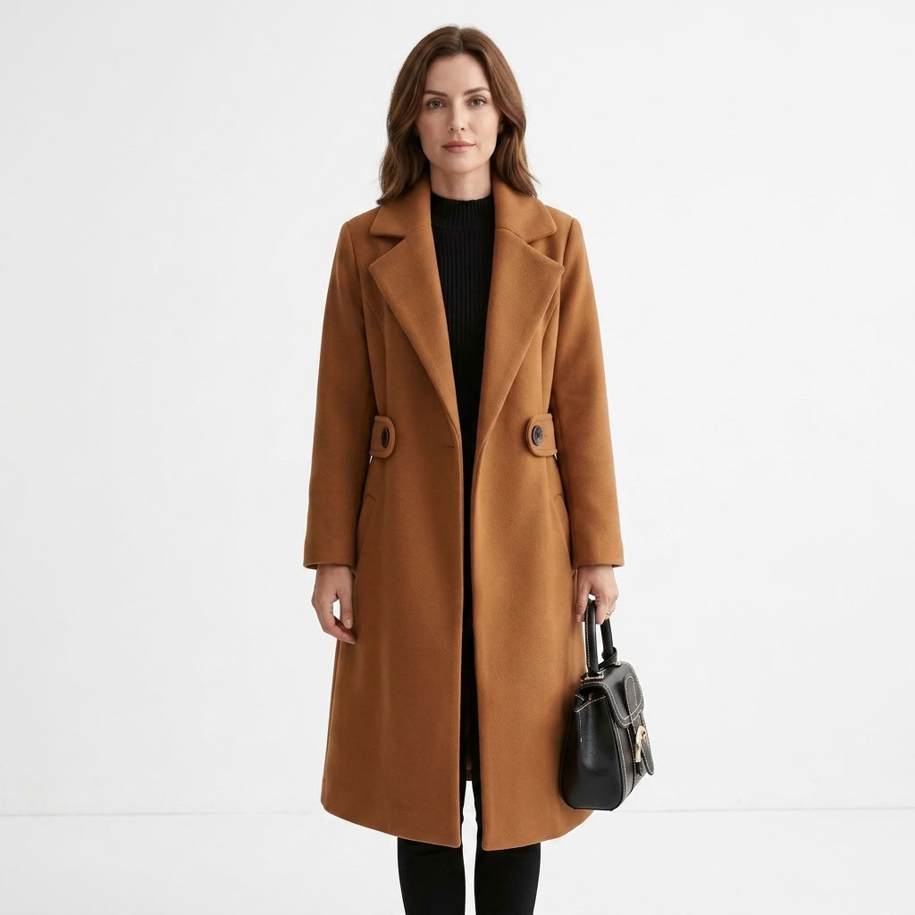 Faux Leather Sheepskin Trim Long Coat For Women
