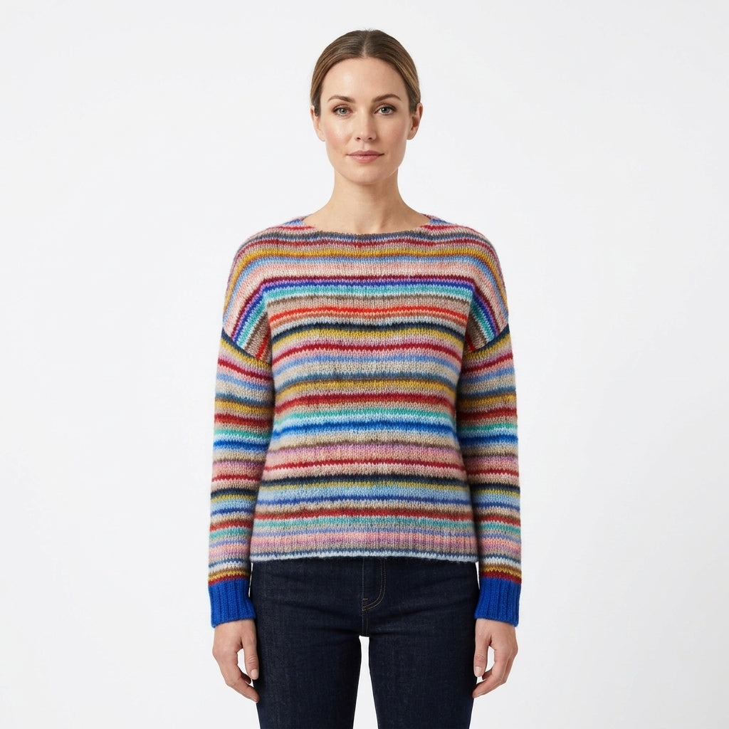 Colourful Jacquard Round Neck Sweater For Women