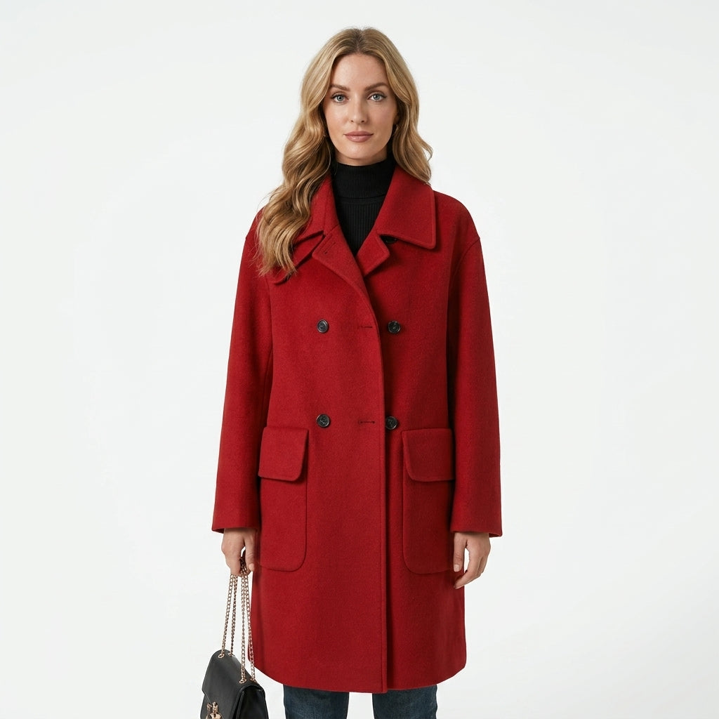 Tailored Double-Breasted Wool Blend Coat For Women