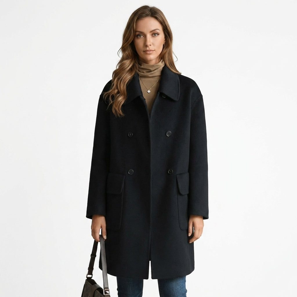 Tailored Double-Breasted Wool Blend Coat For Women