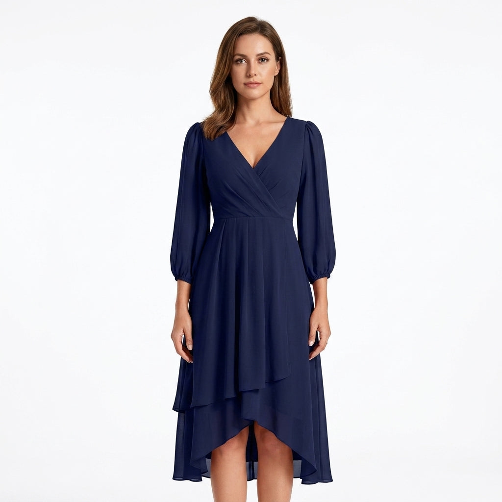 Belted Asymmetrical V-Neck Dress For Women