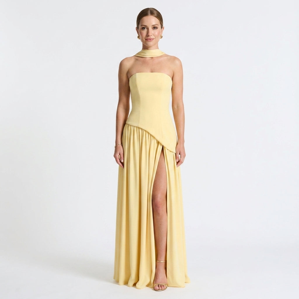 Strapless Corset Style Slit Gown For Women