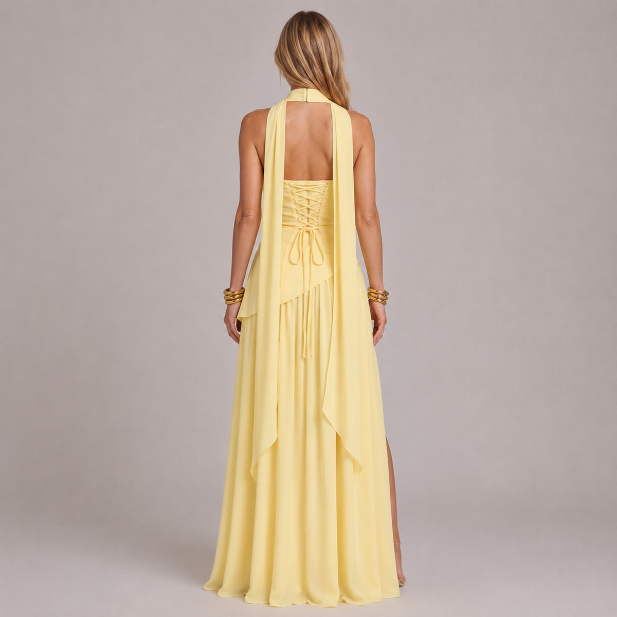 Strapless Corset Style Slit Gown For Women