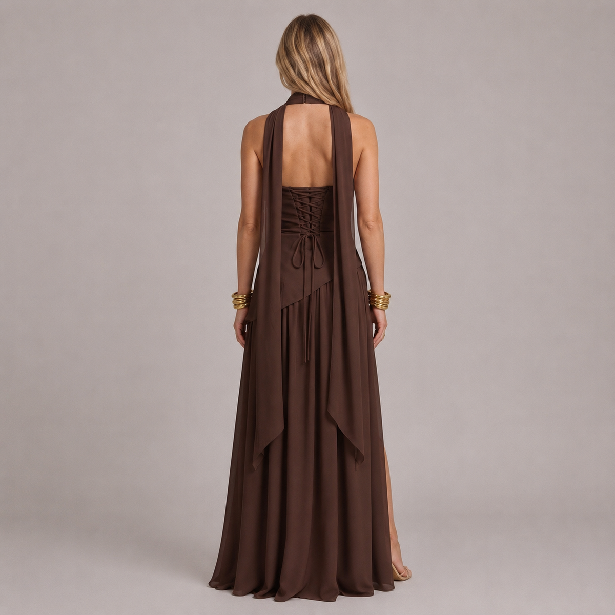 Strapless Corset Style Slit Gown For Women