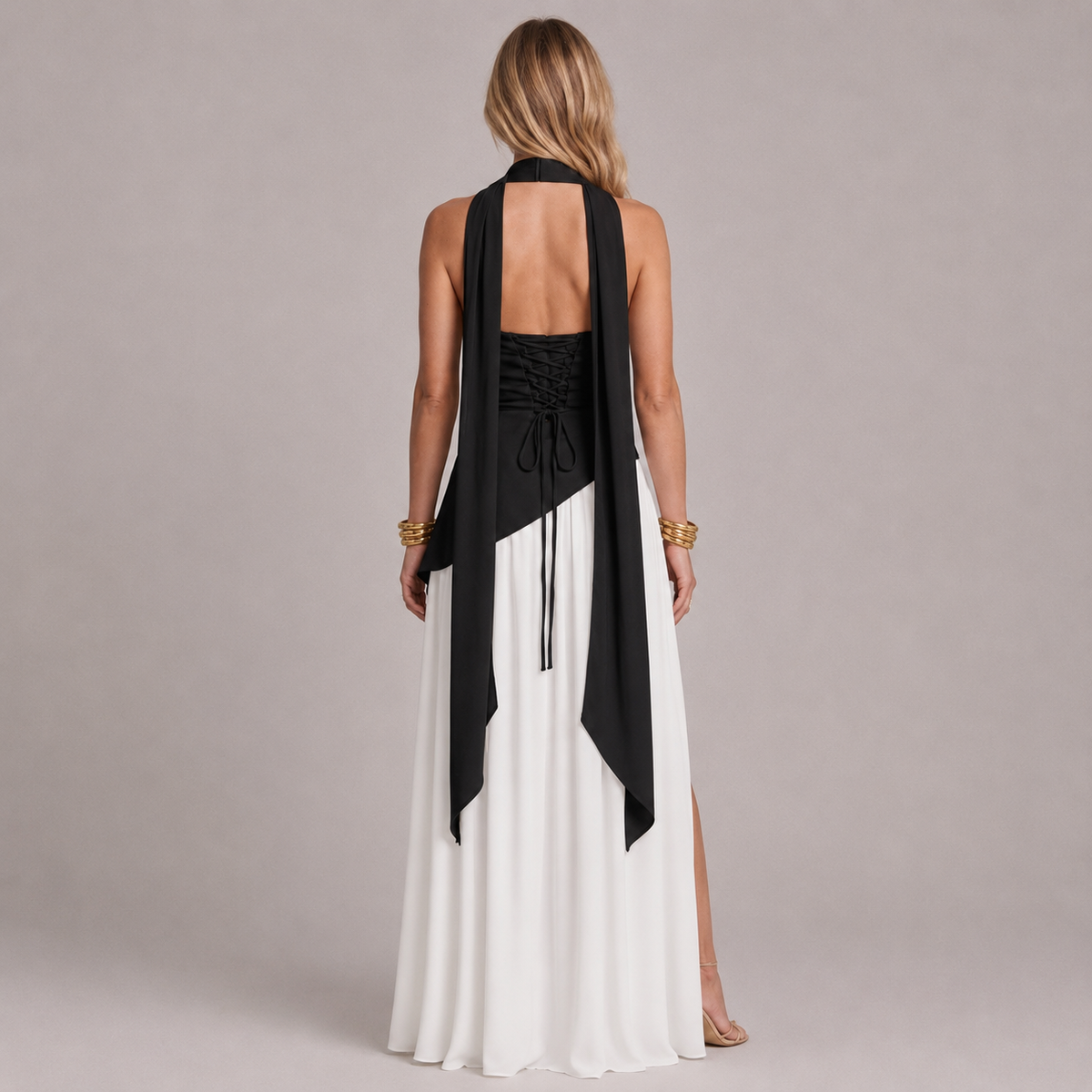Strapless Corset Style Slit Gown For Women