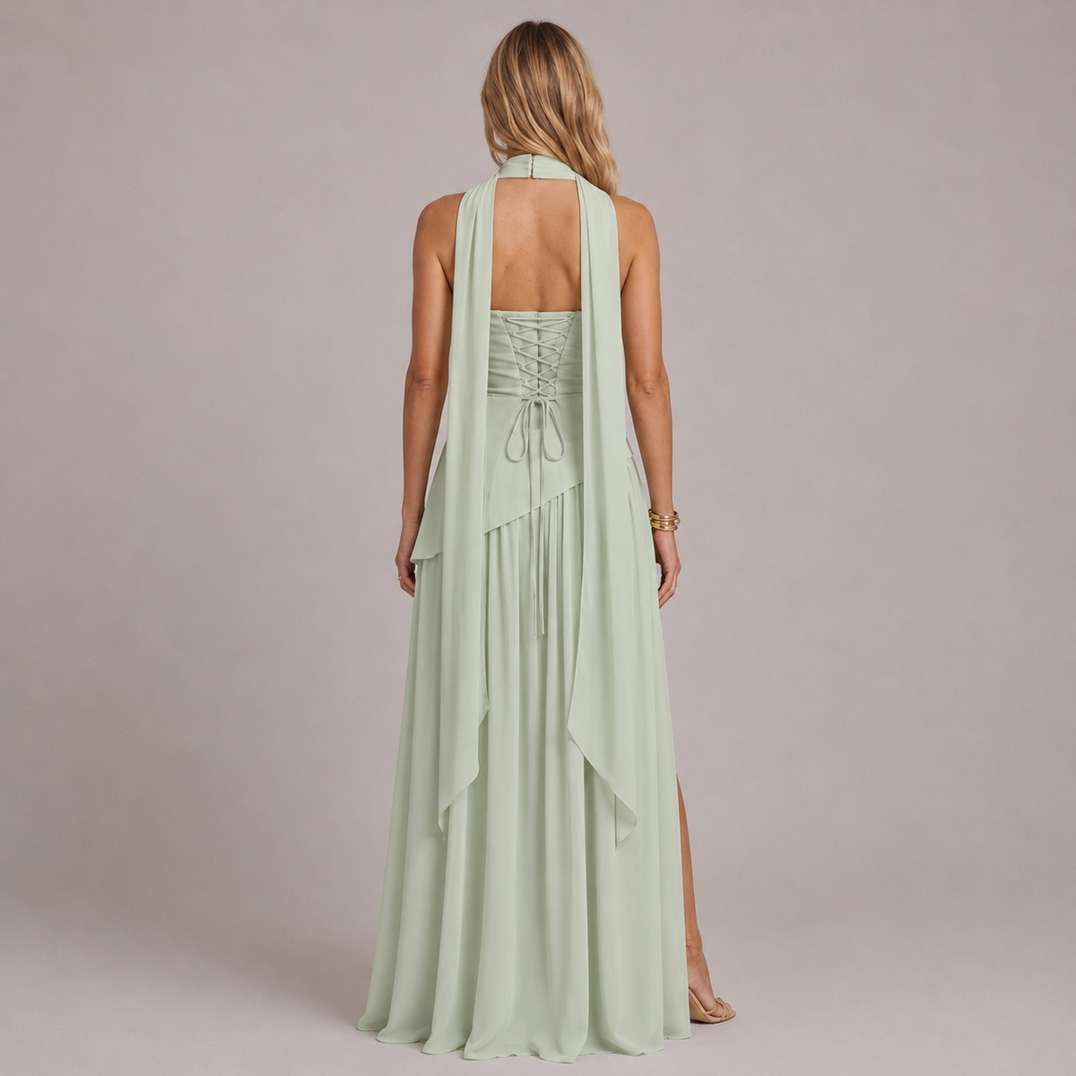 Strapless Corset Style Slit Gown For Women