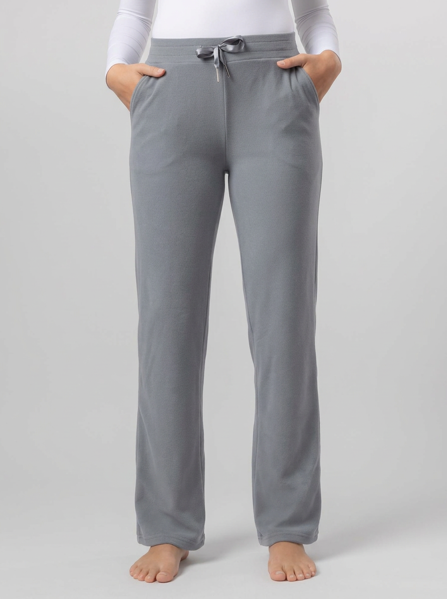 Women’s Grey Straight-Leg Sweatpants With Satin Waist Ribbon