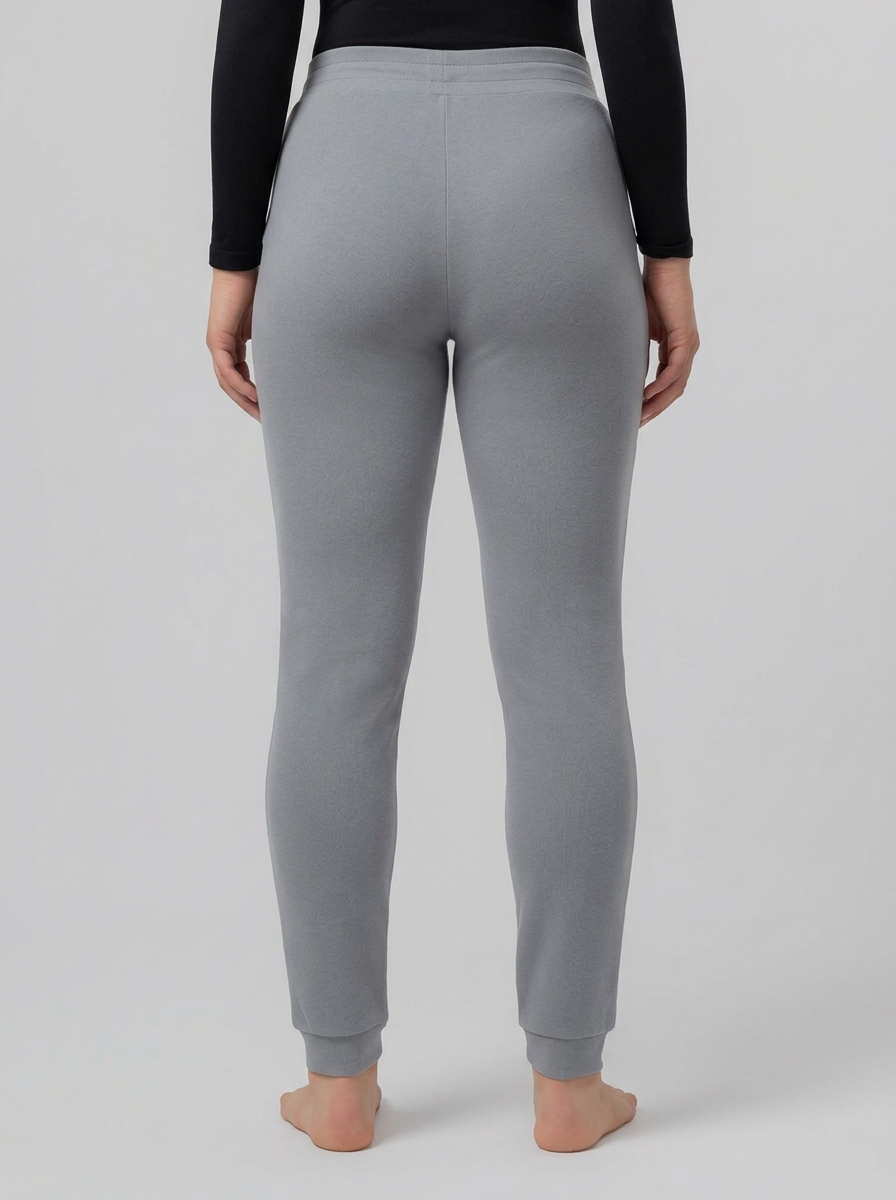 Women's Grey Warm Trackpants With Satin Waist Tie