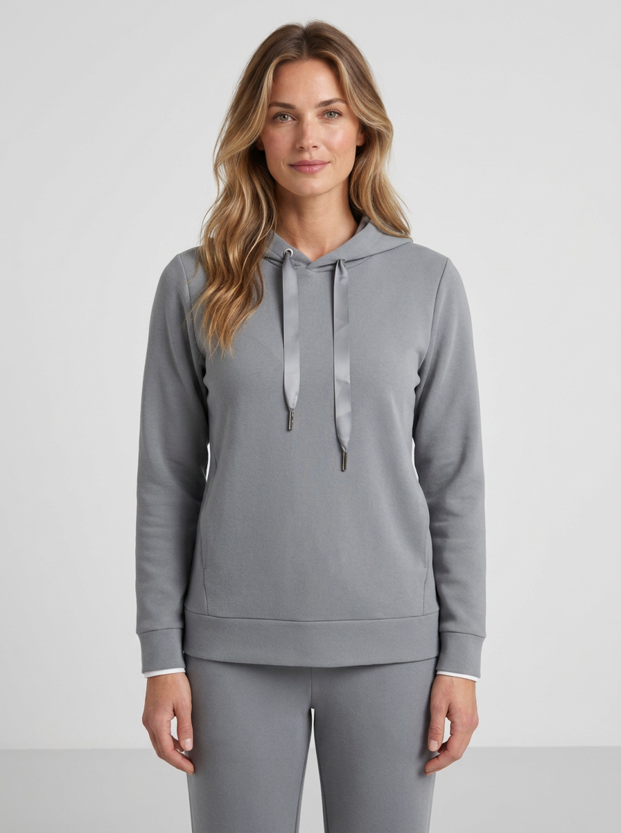 Women's Grey Sweatshirt With Decorative Satin Ribbon