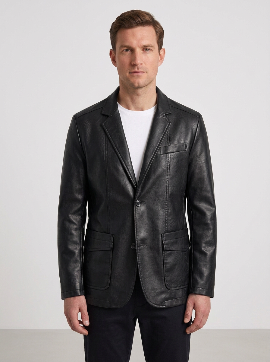 Classic Leather Jacket With Cotton Lining And Multiple Pockets