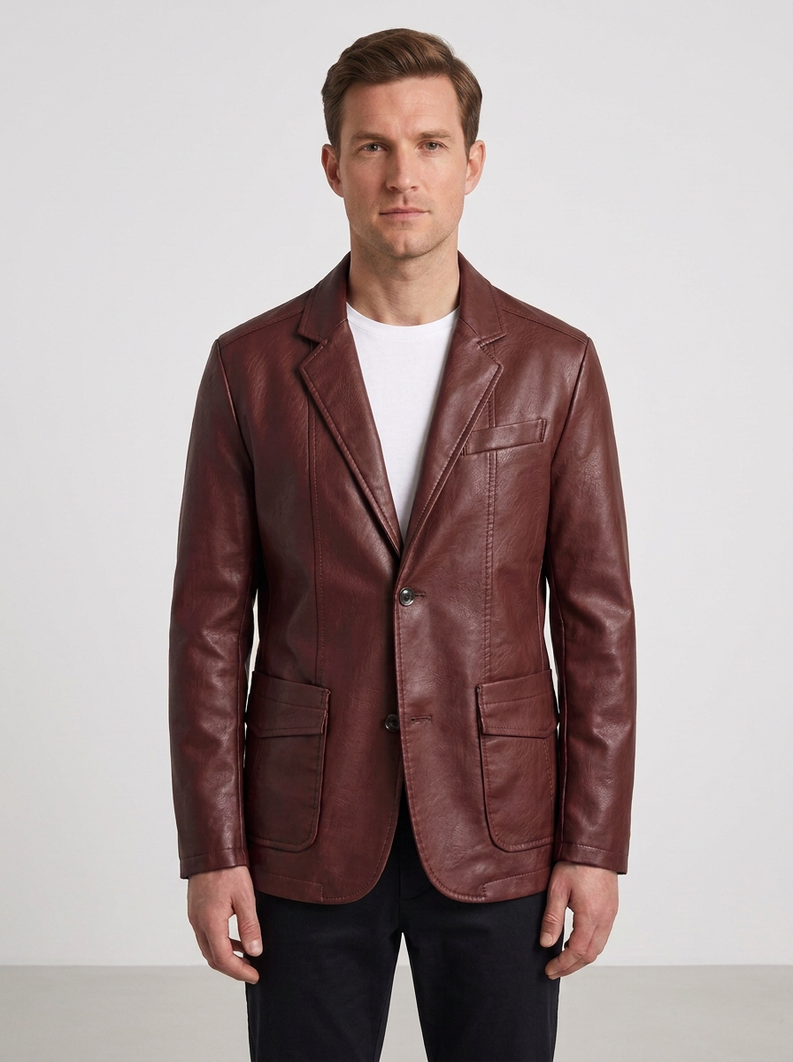 Classic Leather Jacket With Cotton Lining And Multiple Pockets