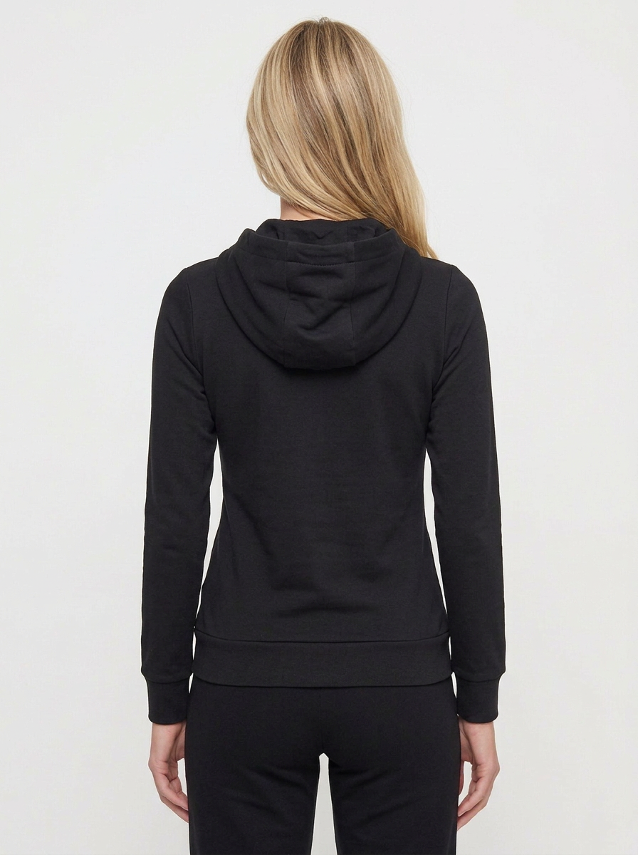 Women’s Black Zip-Up Hoodie With Satin Ribbon Accent