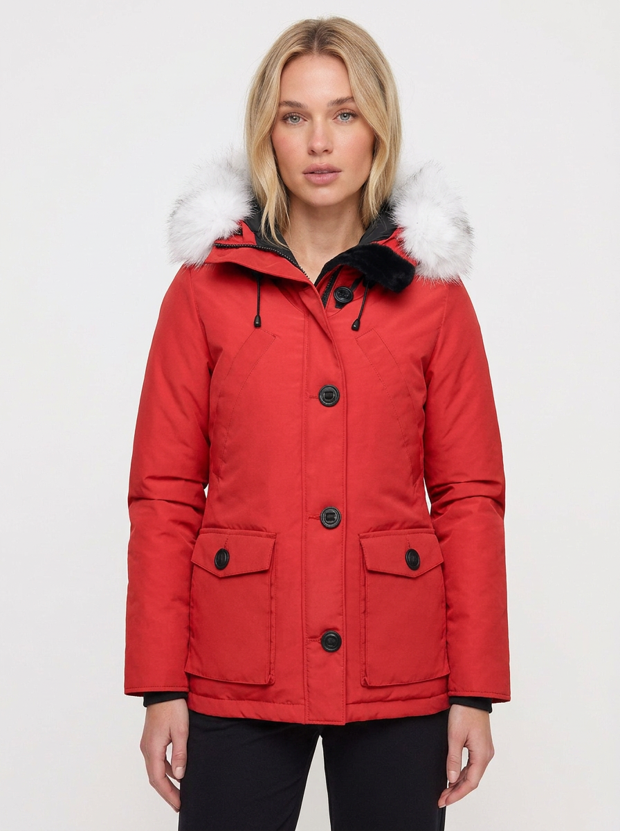 Women’s Mid-Thigh Winter Parka With Fur-Trimmed Hood