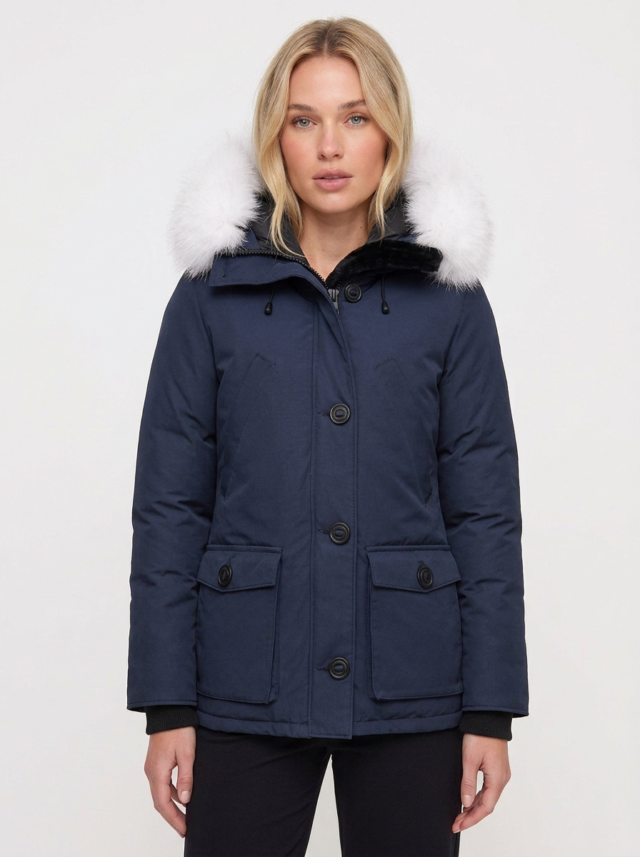 Women’s Mid-Thigh Winter Parka With Fur-Trimmed Hood
