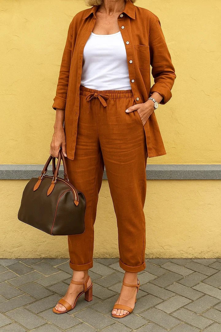 Antonina | Zestaw damski z bluzką i spodniami z długim rękawem - Kup online w Loafis