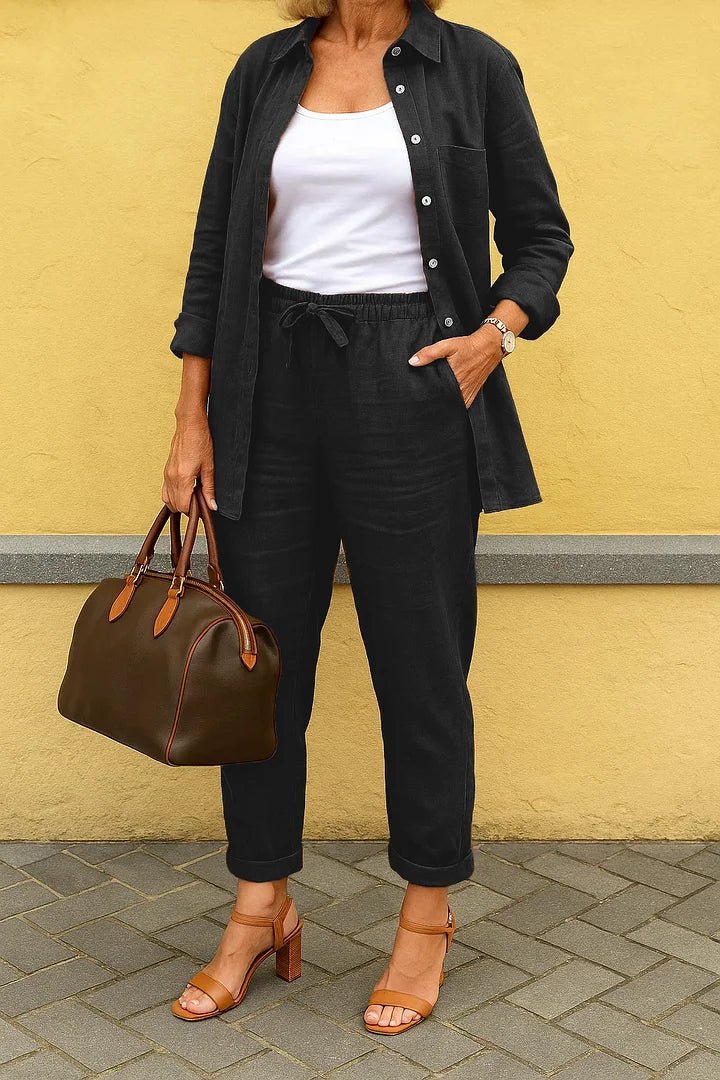 Antonina | Zestaw damski z bluzką i spodniami z długim rękawem - Kup online w Loafis