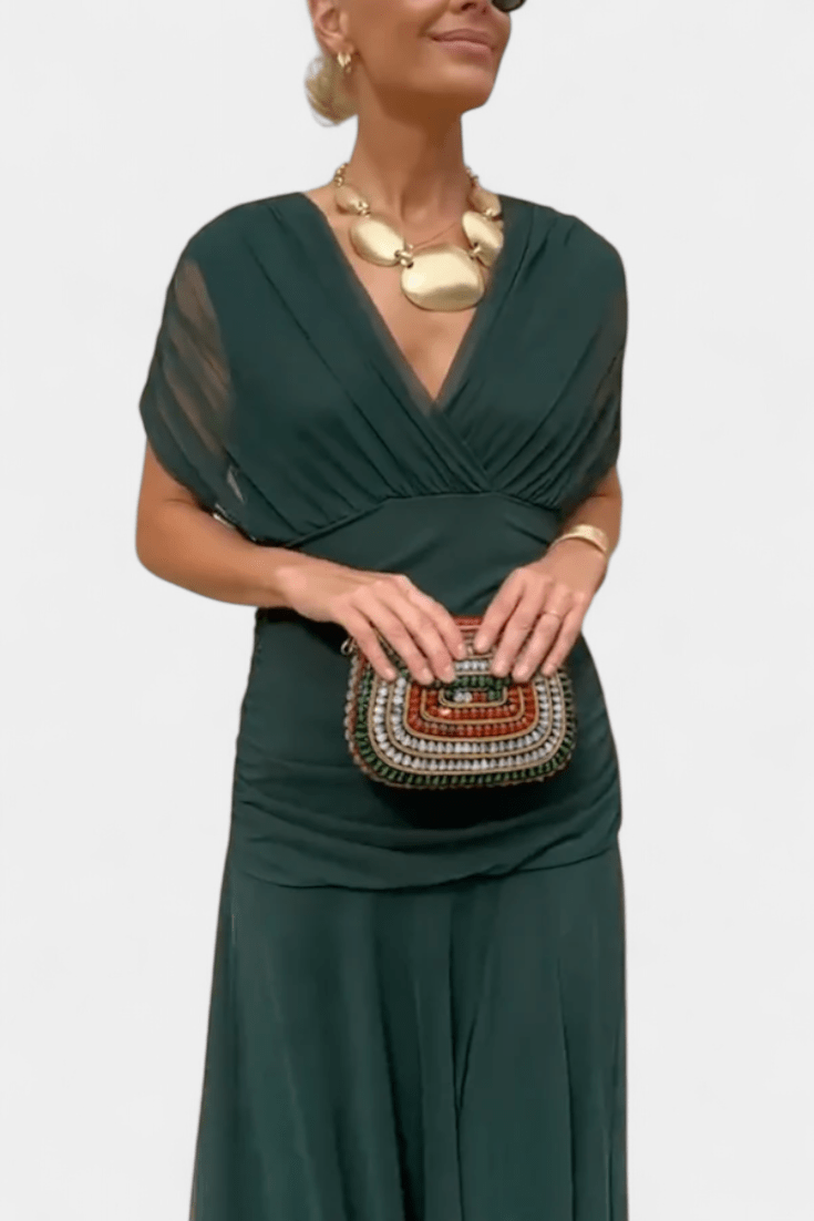 Magda™ | Floral Maxi Dress with V - Neck - Kup online w Zorah